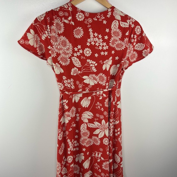 URBAN OUTFITTERS Deep Orange Floral High Low Wrap Dress - Picture 9 of 11